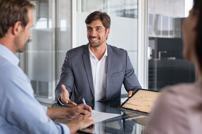 insurance agents meeting to discuss products